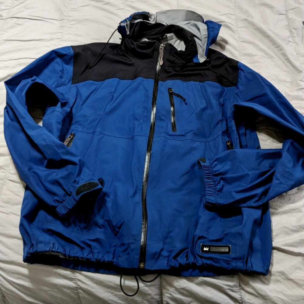 REI Hooded Rain Coat, navy blue and black, Men's XL